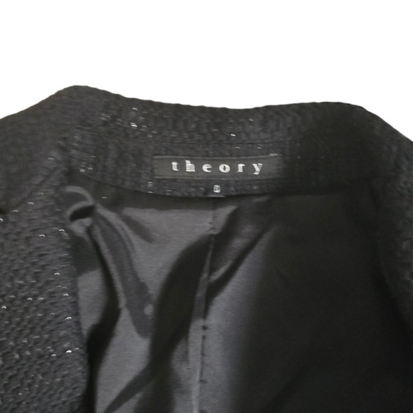 Theory cropped black Tweed blazer silver threading size 0 - Picture 5 of 11